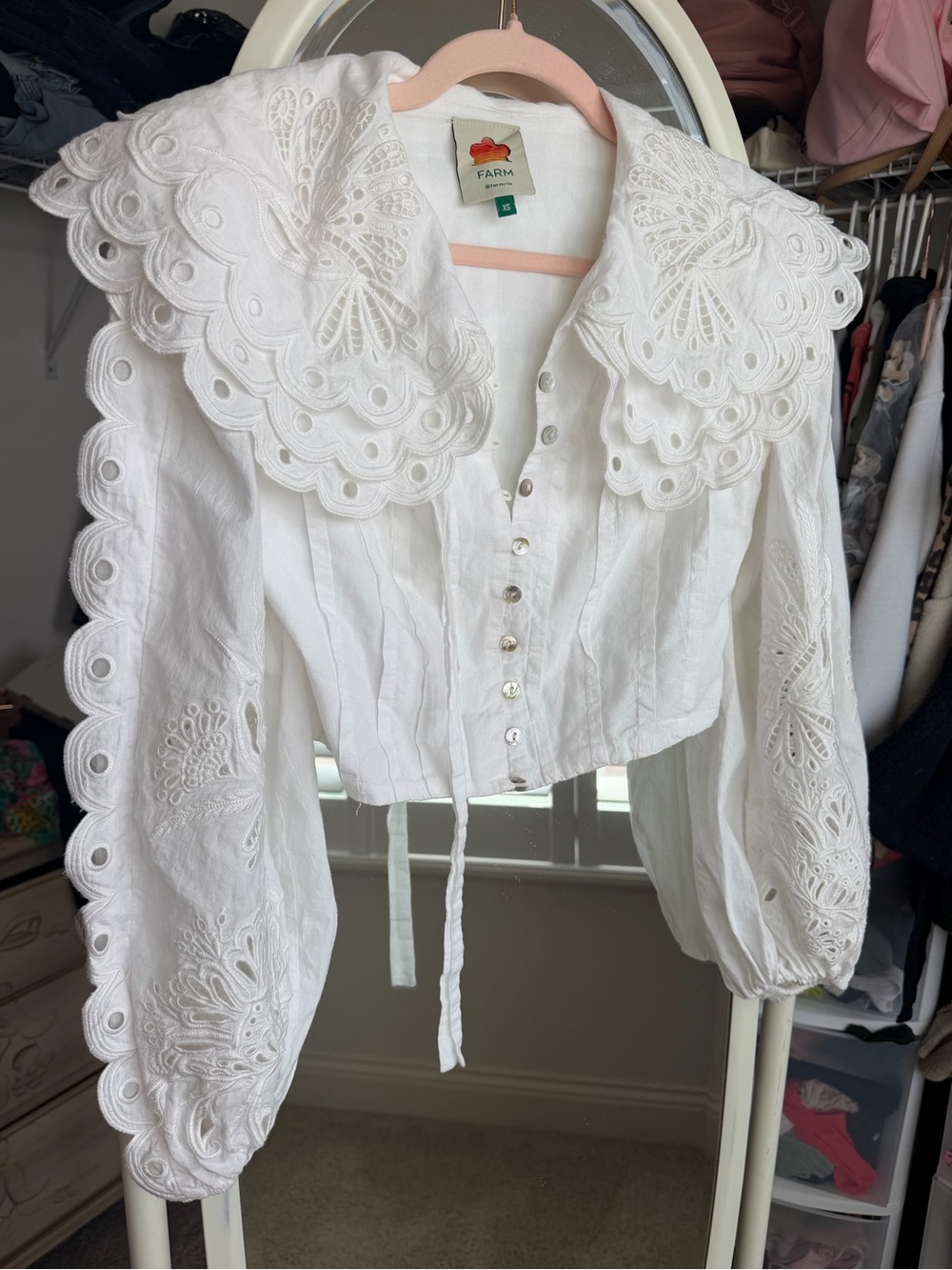 Farm Rio White Broderie Anglaise Collar Blouse